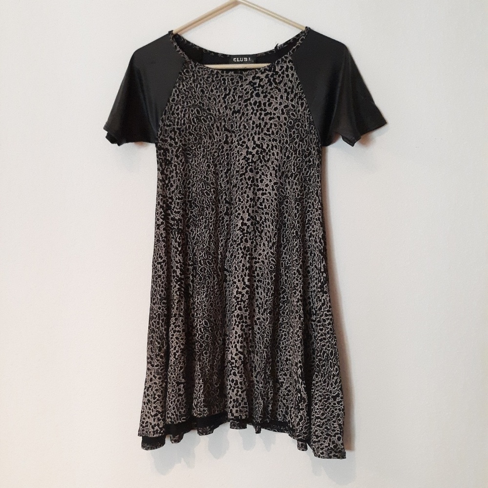 Club L sz 10 leopard shift dress pleather sleeves